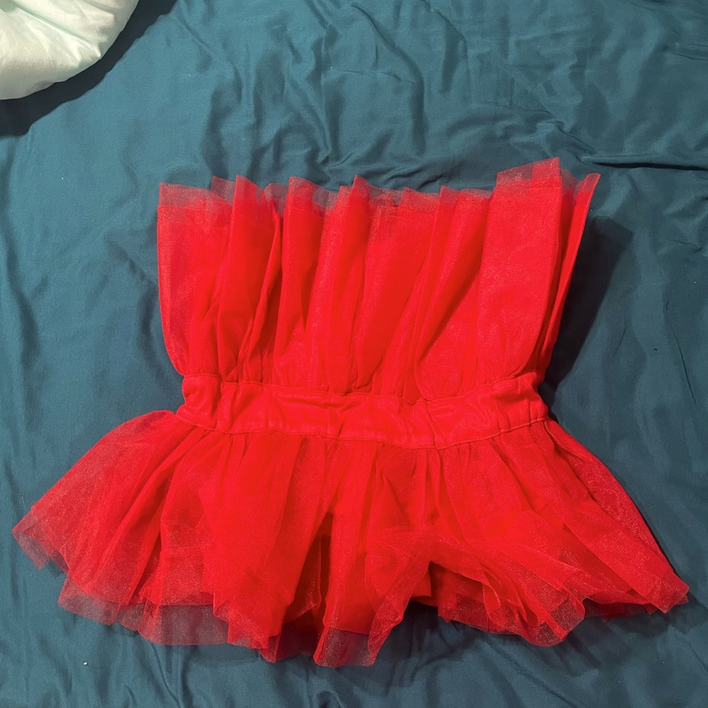 strapless red top